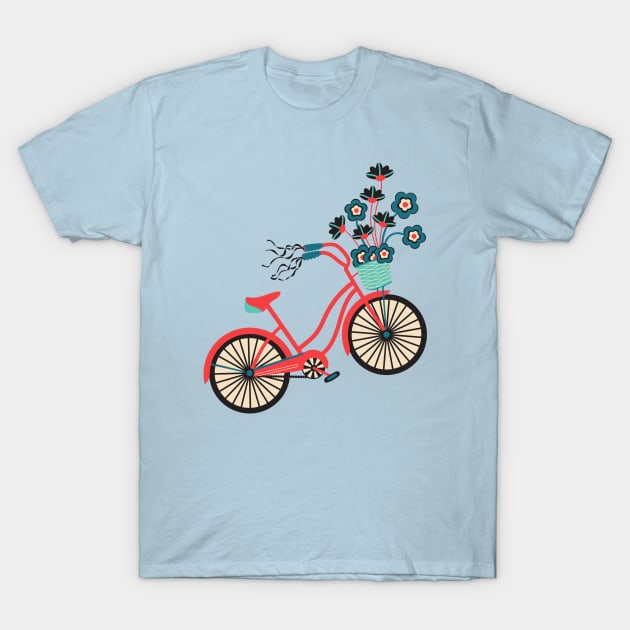 MY BIKE Nostalgic Vintage Retro Bicycle with Flowers in Bright Red Black - UnBlink Studio by Jackie Tahara T-Shirt by UnBlink Studio by Jackie Tahara